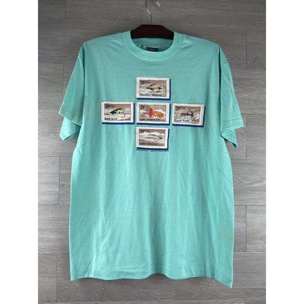 Stamp Post Office USA Fly Fishing Flies USPS Shirt XL Single Stitch Vintage 1991